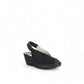 FLY LONDON black peep-toe wedge sandal with platform sole and elasticated slingback strap