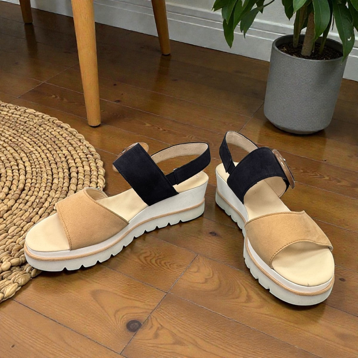 GABOR 24.645-30 - SLINGBACK PLATFORM WEDGE SANDAL - BLUE BEIGE