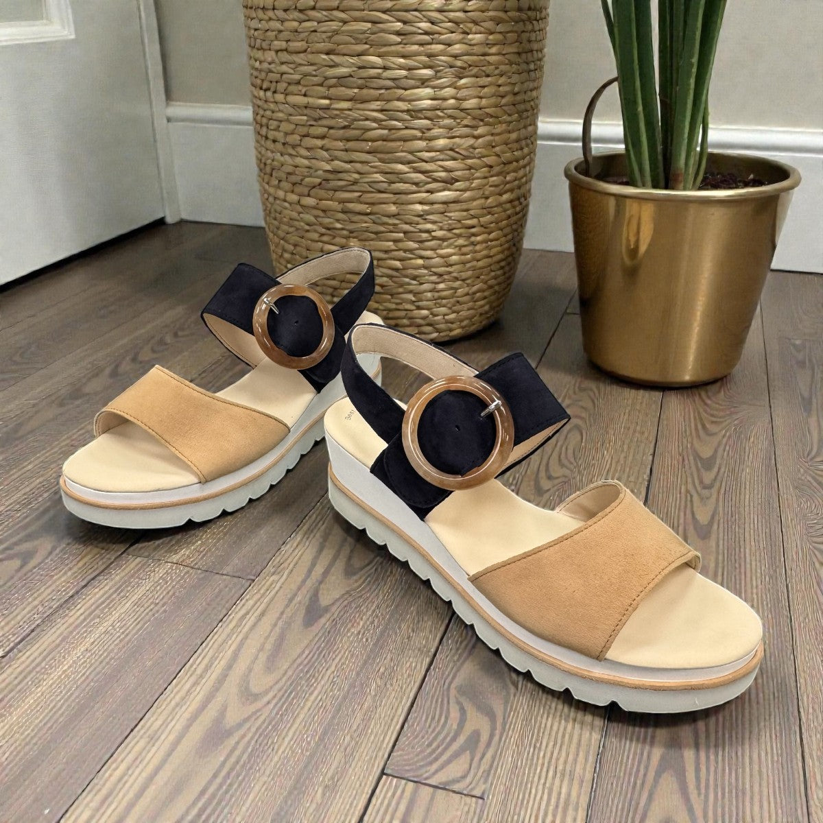 GABOR 24.645-30 - SLINGBACK PLATFORM WEDGE SANDAL - BLUE BEIGE