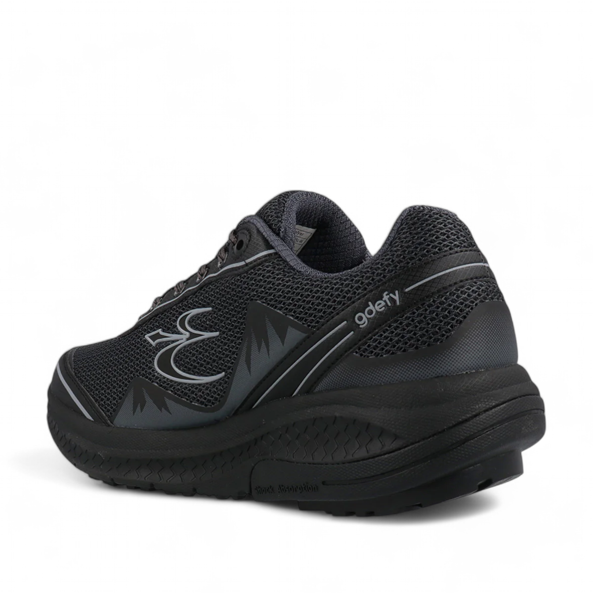 GDEFY Mighty Walk men's black athletic sneaker with breathable mesh upper and VersoShock technology.
photo of the back side