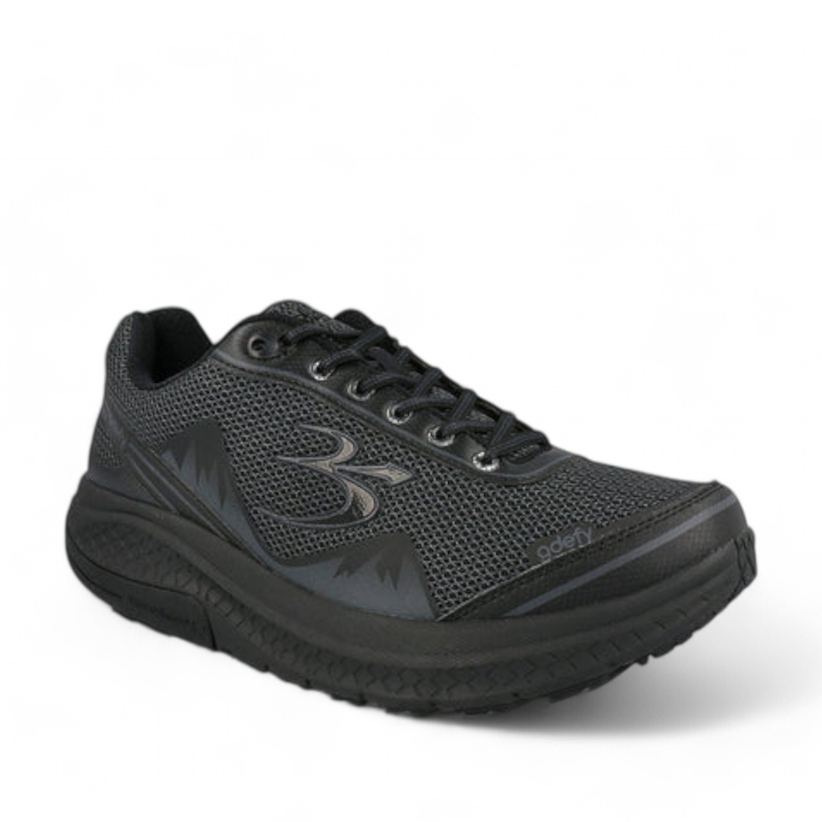 GDEFY Mighty Walk men's black athletic sneaker with breathable mesh upper and VersoShock technology.
photo of the front side