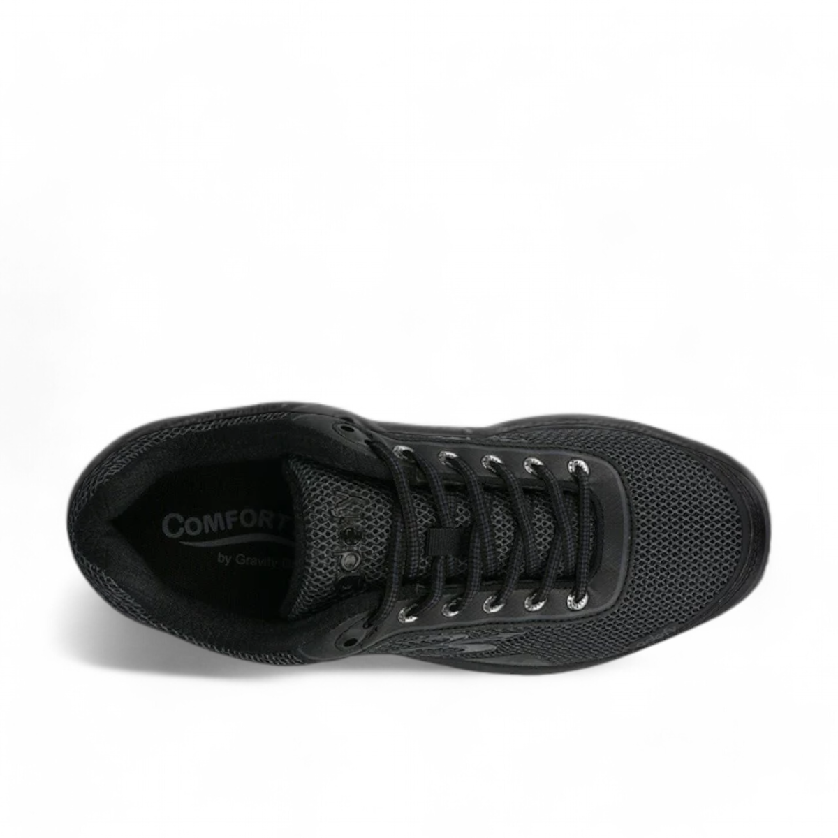 GDEFY Mighty Walk men's black athletic sneaker with breathable mesh upper and VersoShock technology.
photo of the top side