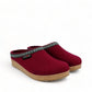 Haflinger GZ burgundy wool felt clogs with cork midsole and decorative trim