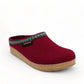 Haflinger GZ burgundy wool felt clogs with cork midsole and decorative trim