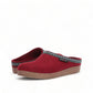 Haflinger GZ burgundy wool felt clogs with cork midsole and decorative trim
