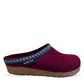 Haflinger GZ burgundy wool felt clogs with cork midsole and decorative trim