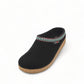 Haflinger GZ black wool felt clog with decorative trim and cork midsole