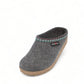 Haflinger GZ gray wool felt clogs with decorative trim and cork midsole for arch support