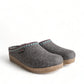 Haflinger GZ gray wool felt clogs with decorative trim and cork midsole for arch support