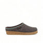 Haflinger GZ gray wool felt clogs with decorative trim and cork midsole for arch support