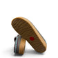 Haflinger GZ gray wool felt clog with patterned trim and anatomically contoured cork midsole. Photo of bottom view.