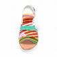 DJANGO & JULIETTE Madis white wedge sandals featuring a multi-coloured striped leather upper and buckle. Photo of upper view.