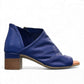 Jo&Coco Blake sax blue leather semi-dress sandal with side zipper and V-cut design. Photo of right side view.