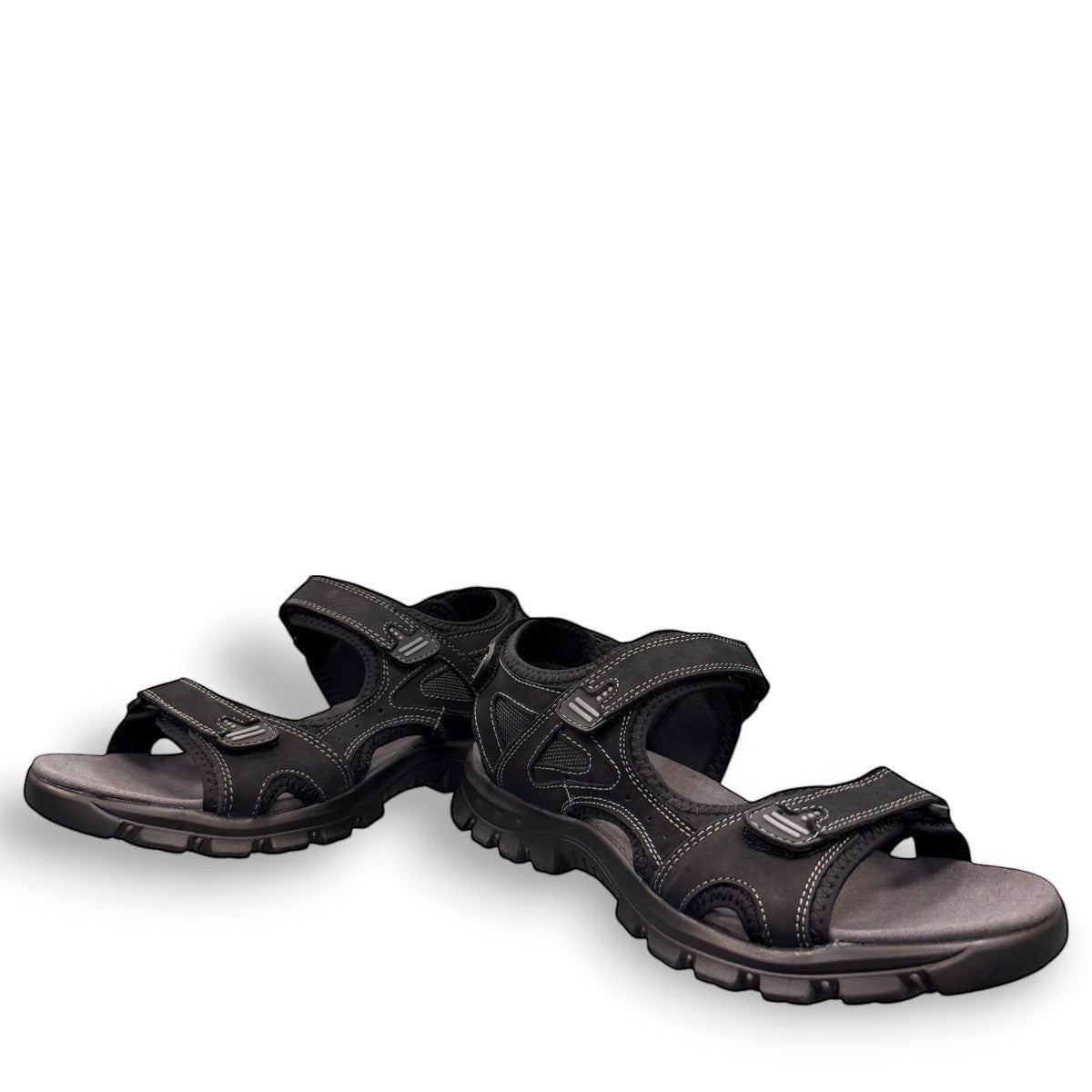 Josef Seibel Bart 01 black nubuck leather sandal with three adjustable straps and a durable PU sole.