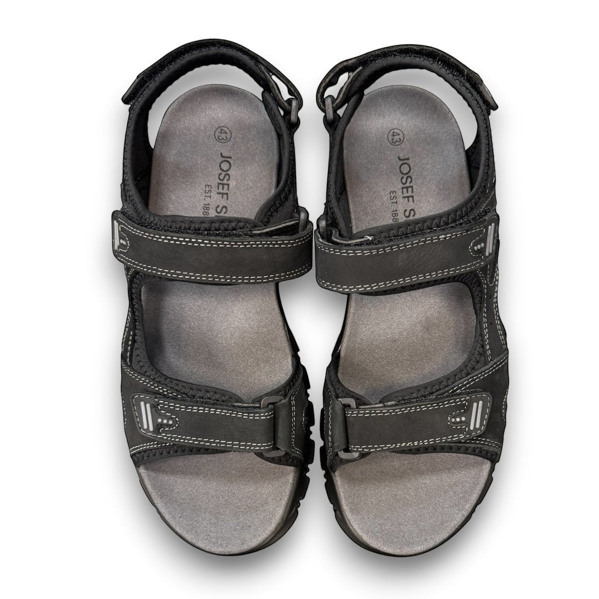 Josef Seibel Bart 01 black nubuck leather sandal with three adjustable straps and a durable PU sole.
