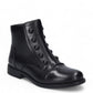 JOSEF SEIBEL SIMONA 04 black leather ankle boots with front button closure and low stacked heel.
photo of the front.