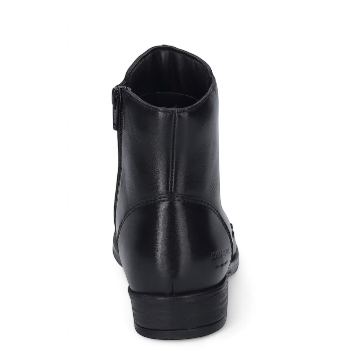 JOSEF SEIBEL SIMONA 04 black leather ankle boots with front button closure and low stacked heel.
photo of the back.