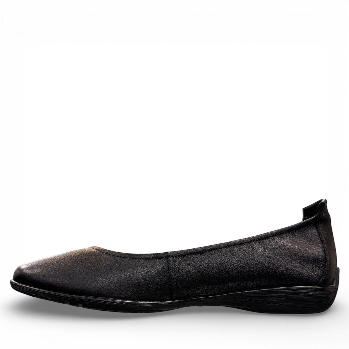 Josef Seibel Fenja 01 black leather flat with burnished toe and rubber outsole. photo of the left.