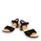 Josef Seibel Grace 11 black leather sandal with adjustable straps and cork latex block heel.photo of the front.