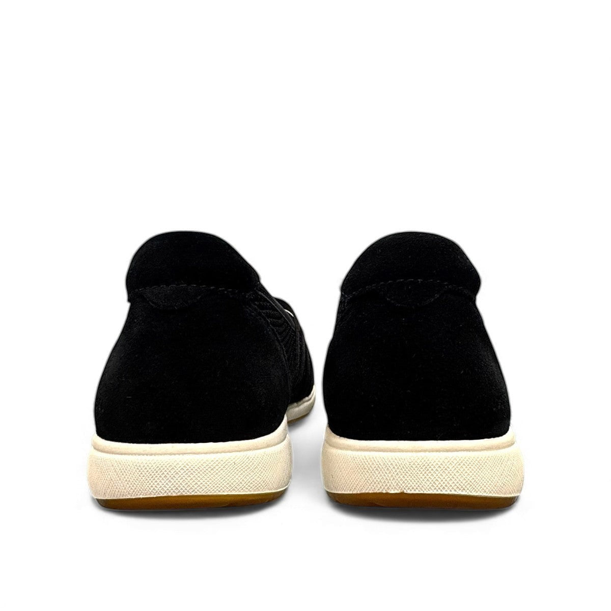 Josef Seibel Caren 67 black leather slip-on shoes showing the flexible brown TR-light patterned soles