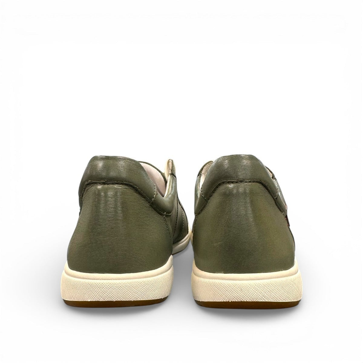 Josef Seibel Caren 01 mint green leather lace-up sneaker with perforated side detail and rubber sole. photo of the back.