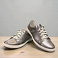 Josef Seibel Caren 01 platinum metallic leather lace-up sneaker with perforated side detail. photo of the front.