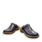 JOSEF SEIBEL Catalonia 83 indigo leather clogs with a decorative buckle and sturdy wood-look PU sole.