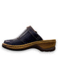 JOSEF SEIBEL Catalonia 83 indigo leather clogs with a decorative buckle and sturdy wood-look PU sole.