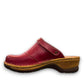 JOSEF SEIBEL Catalonia 83 red leather clog with decorative buckle and durable wood-look PU sole.
Photo of the left side.
