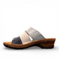 Josef Seibel Catalonia 86 wedge sandals in ocean blue and white leather with a slip-on design. photo of the left side.