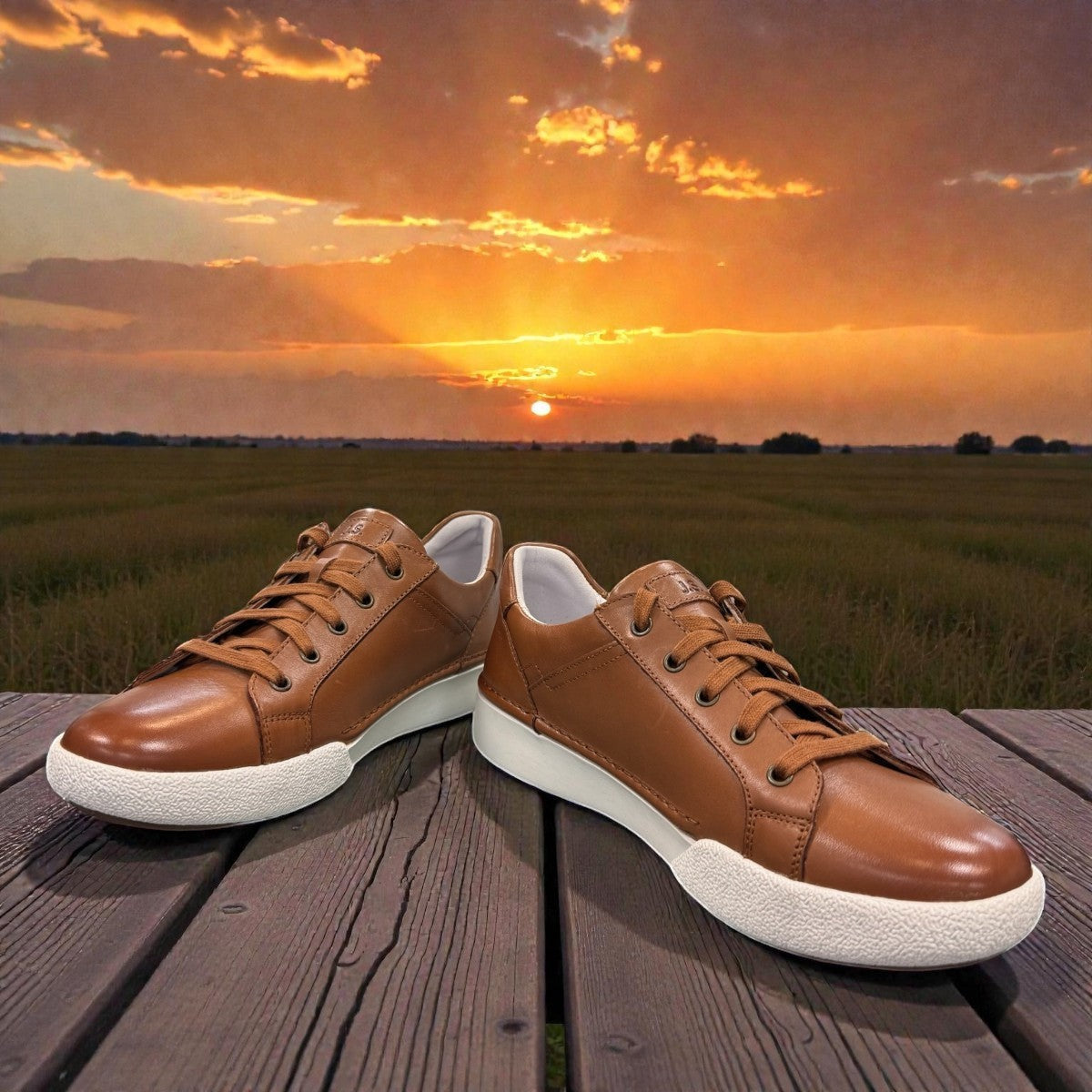 Josef Seibel Claire 03 camel calf leather sneaker with side zipper and white rubber sole