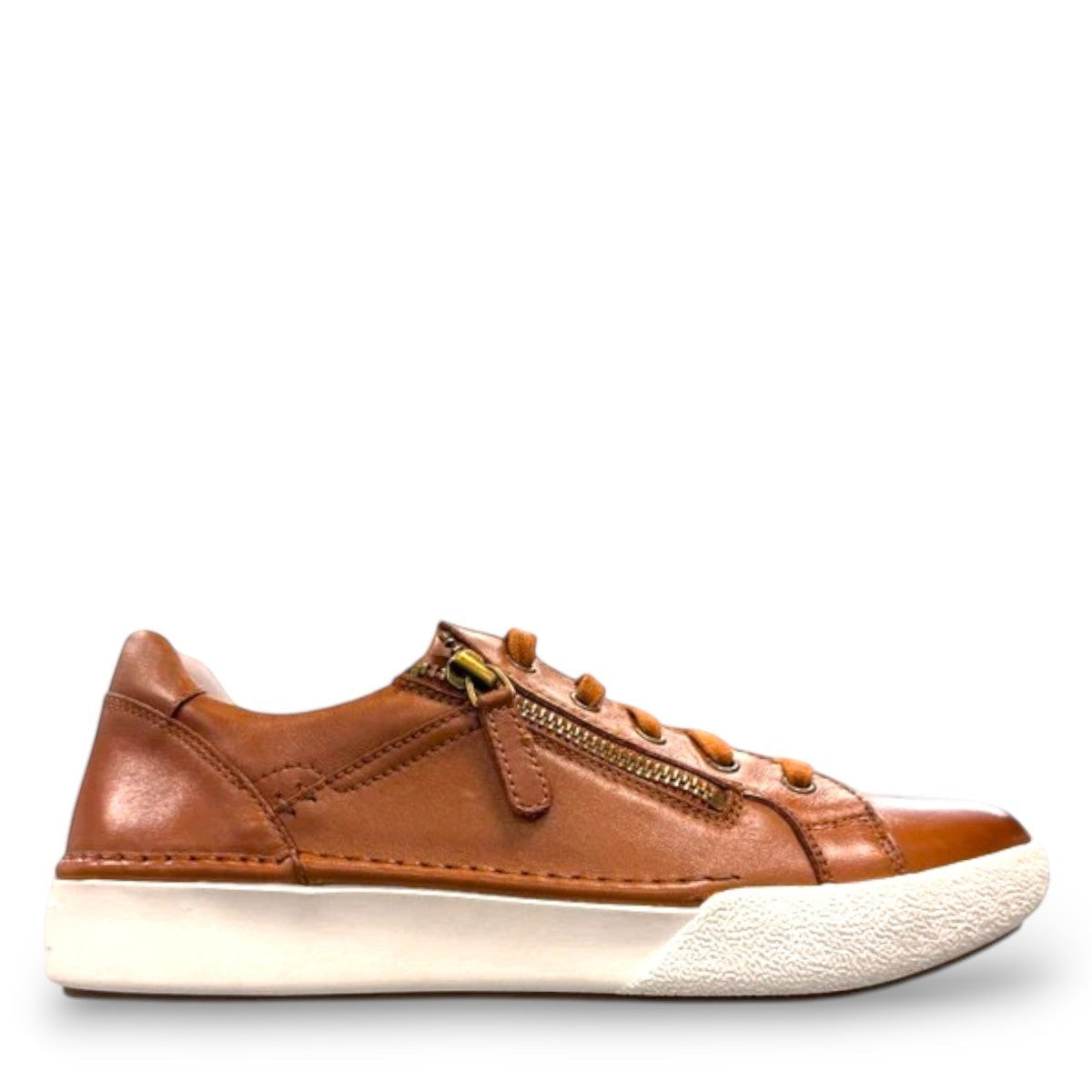 Josef Seibel Claire 03 camel calf leather sneaker with side zipper and white rubber sole
