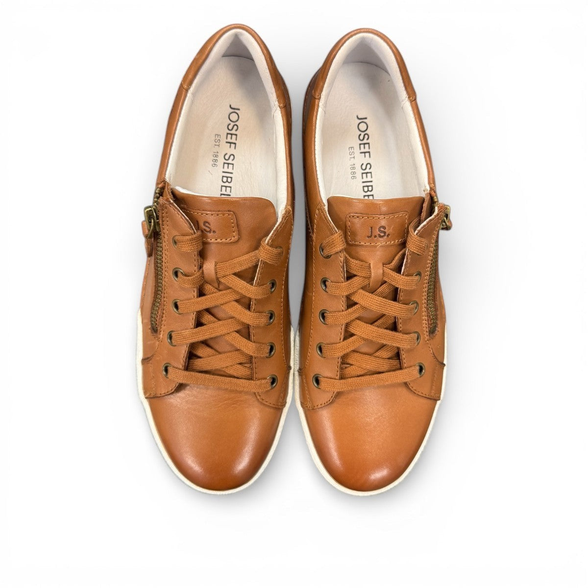 Josef Seibel Claire 03 camel calf leather sneaker with side zipper and white rubber sole