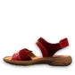 Josef Seibel Debra red leather sandals showing the durable handstitched brown textured outsoles