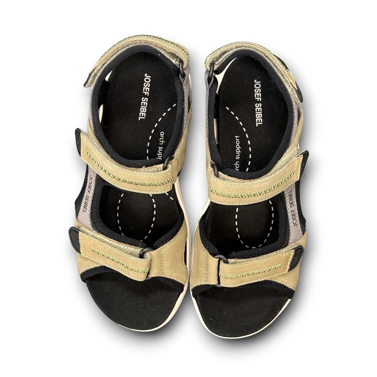 JOSEF SEIBEL Estelle 02 sporty multi-strap sandal with adjustable velcro and chunky white midsole.
photo of the top.