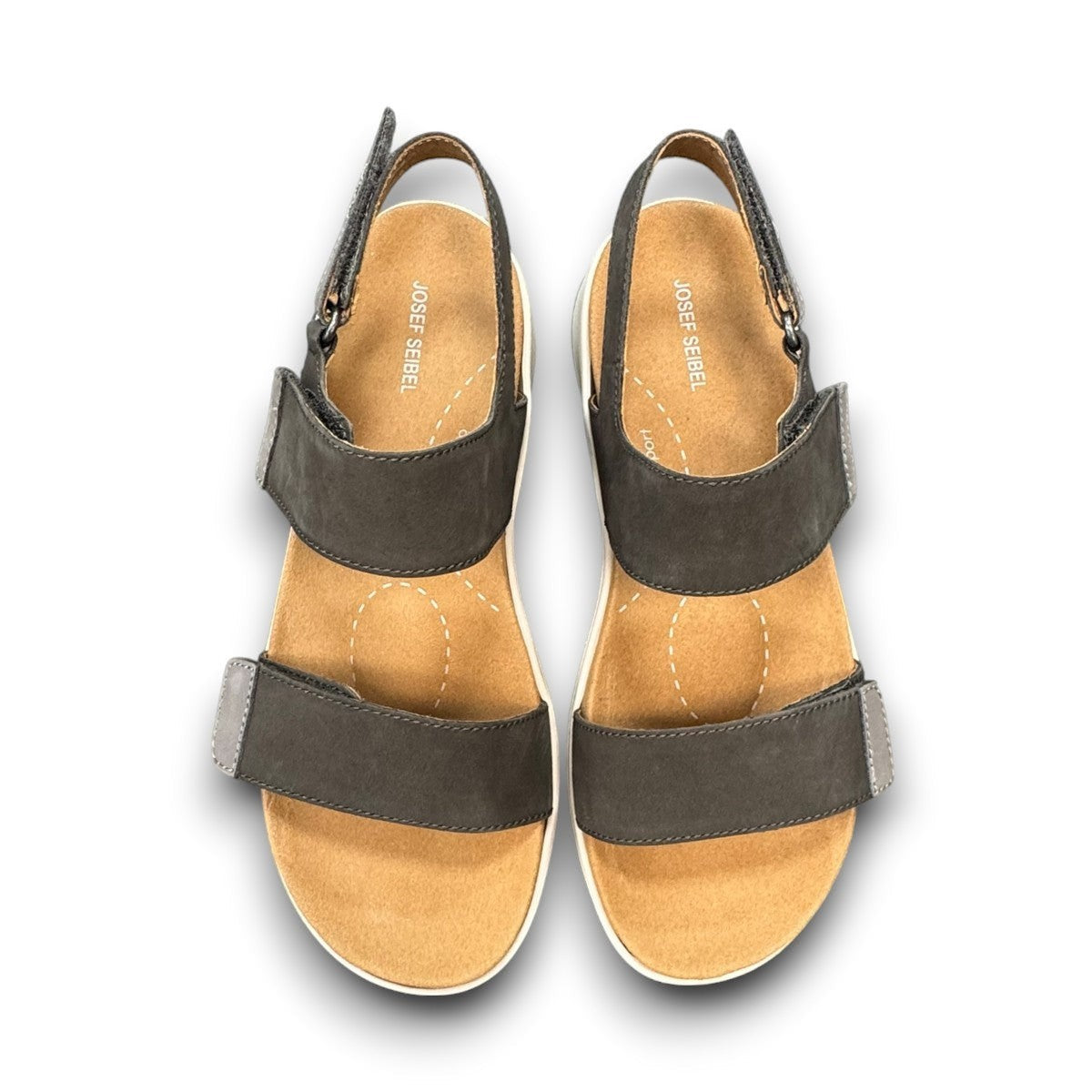 Josef Seibel Estelle 04 grey nubuck leather sandal with adjustable straps and supportive foam footbed.
photo of the top.