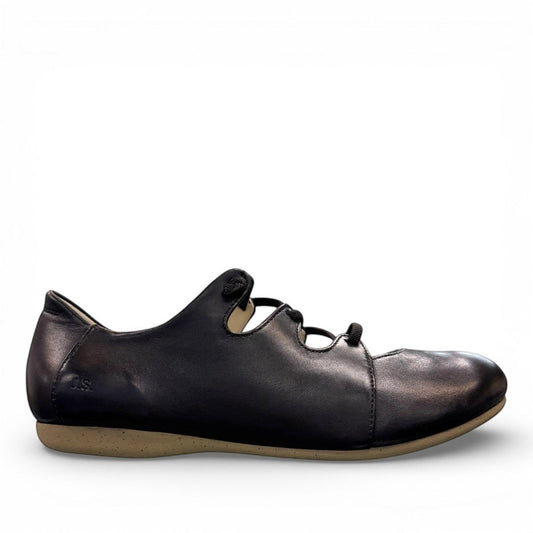 Josef Seibel Fiona 04-glove/schwarz black leather slip-on shoe with elastic lace detail and rubber sole