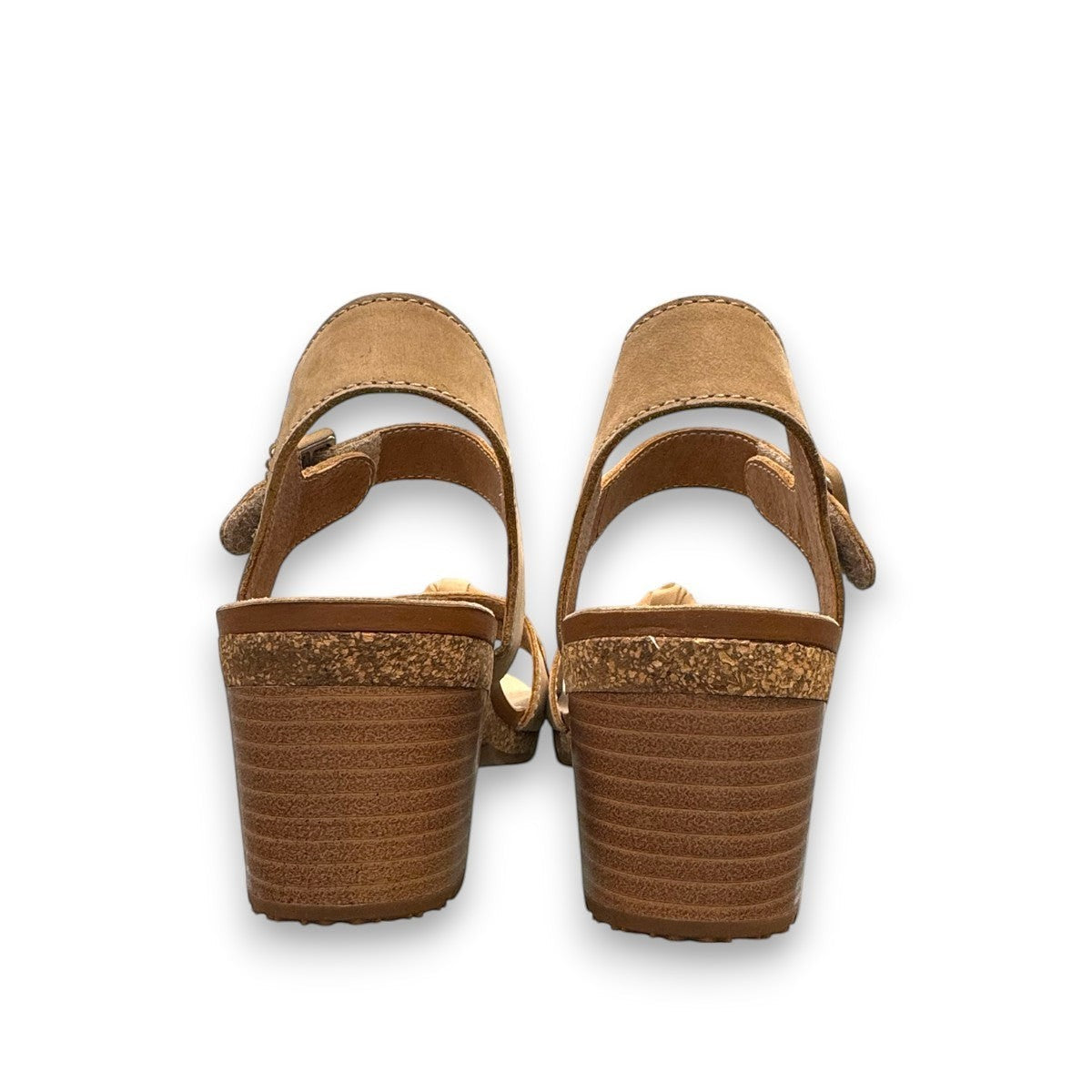 Josef Seibel Grace 11 beige leather sandal with a bow detail, adjustable strap, and cork block heel.
photo of the back.