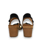 Josef Seibel Grace 11 black leather sandal with adjustable straps and cork latex block heel.
photo of the back.