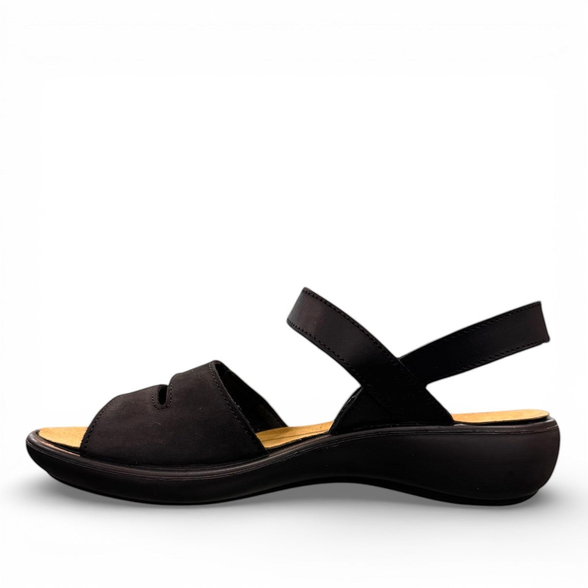 Josef Seibel Ibiza 86 black calf leather sandal with hook-and-loop closure and cushioned PU sole