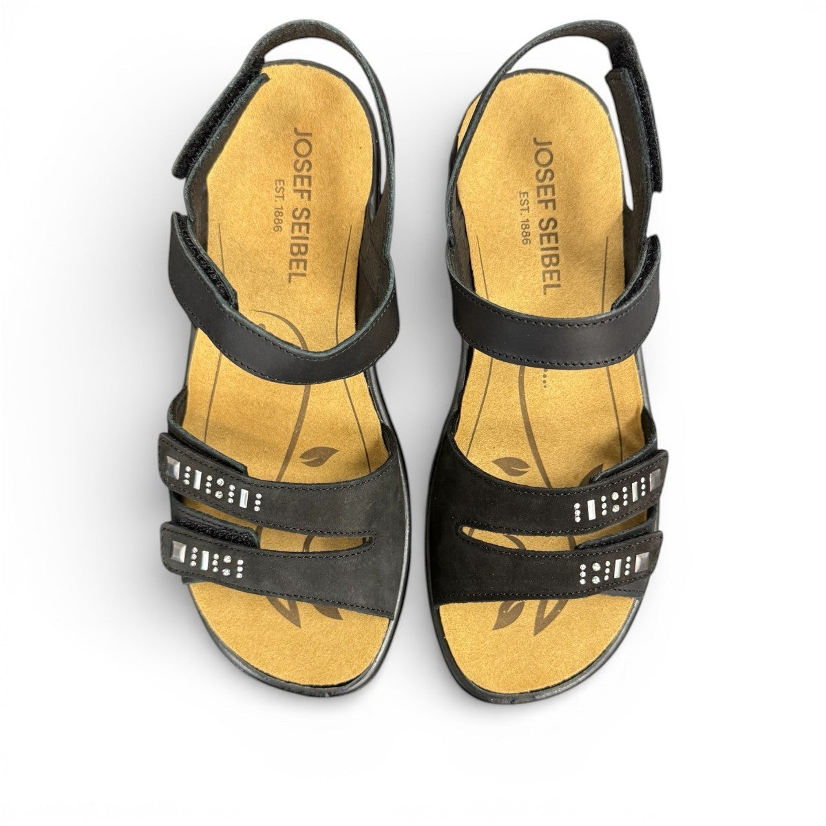 Josef Seibel Ibiza 86 black calf leather sandal with hook-and-loop closure and cushioned PU sole