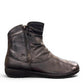 Josef Seibel Naly 24 black leather ruched ankle boot with side zips and low wedge sole.
photo of the right side.