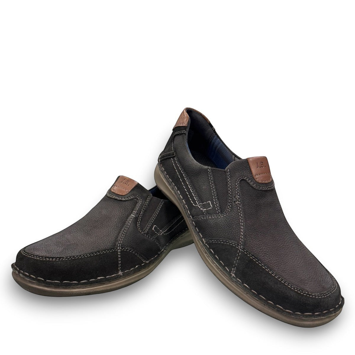 Josef Seibel New Anvers 01 black  kombi cowhide leather slip-on shoe with brown accent and cushioned PU sole