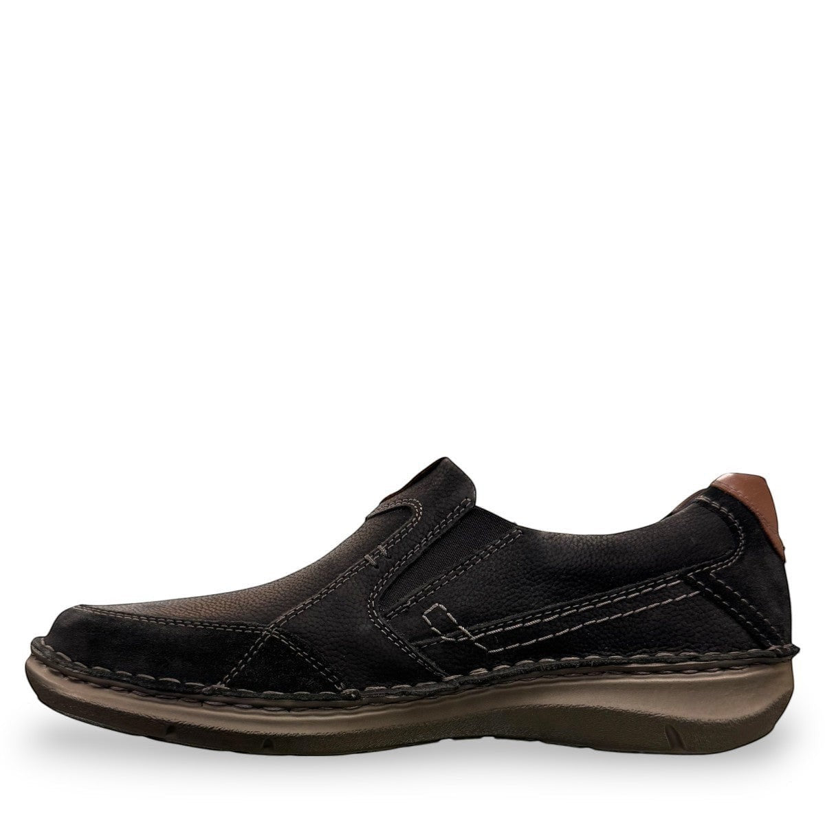 Josef Seibel New Anvers 01 black  kombi cowhide leather slip-on shoe with brown accent and cushioned PU sole