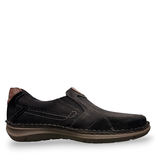 Josef Seibel New Anvers 01 black  kombi cowhide leather slip-on shoe with brown accent and cushioned PU sole