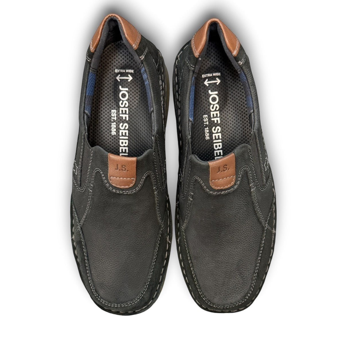 Josef Seibel New Anvers 01 black  kombi cowhide leather slip-on shoe with brown accent and cushioned PU sole