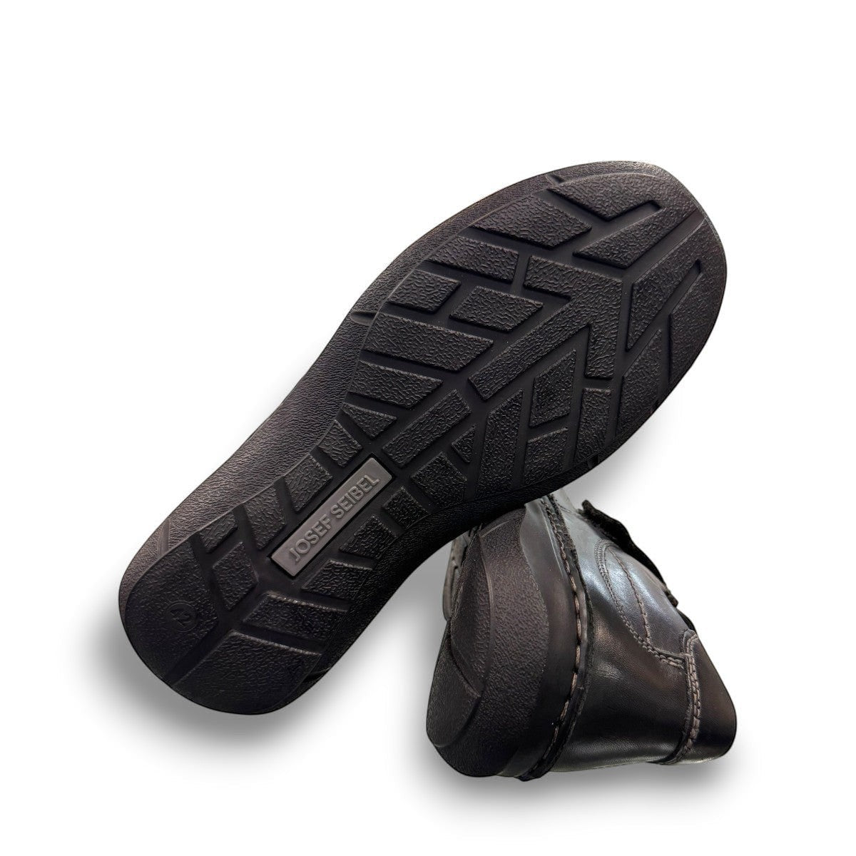 Josef Seibel New Anvers 02 black cowhide leather shoe with hook-and-loop closure and decorative stitching