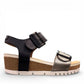 Josef Seibel Quinn 02 wedge sandal in basalt kombi leather with adjustable straps and cork midsole.photo of the riht side.