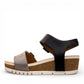 Josef Seibel Quinn 02 wedge sandal in basalt kombi leather with adjustable straps and cork midsole.
photo of the left.