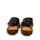 Josef Seibel Rosalie 13 black oiled leather closed-toe sandals with hand-stitched floral sole detail.
photo from the back.